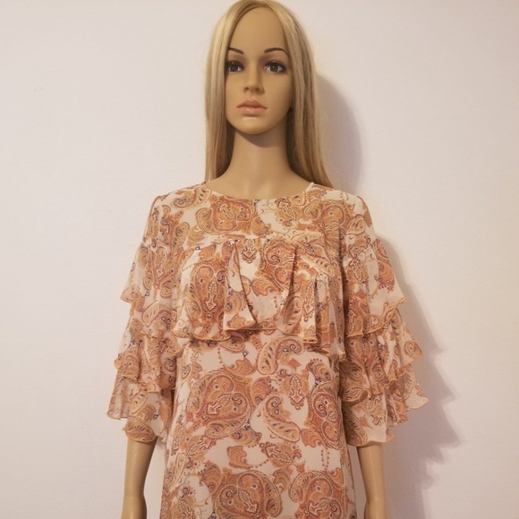 PAISLEY SCARF TIERED BOHO GYPSY DRESS SIZE XS - Picture 7 of 7